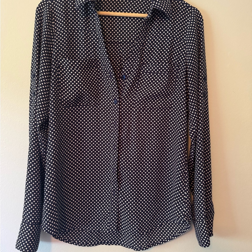 Express Gray Notched Collar Button Down Shirt